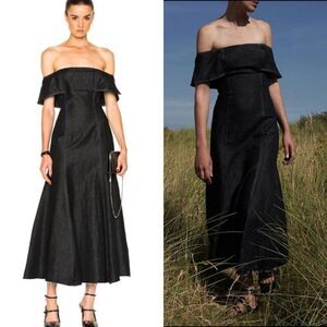 Beaufille Lambda Maxi Black Dress Off The Shoulder Denim Size 4